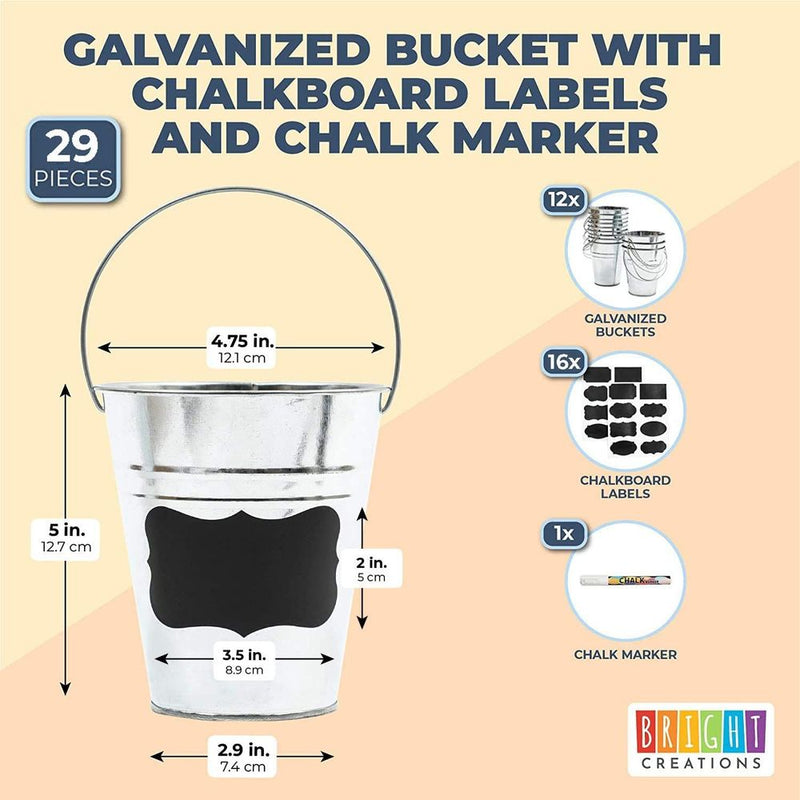 Galvanized Metal Bucket with Chalkboard Label and Chalk Marker (5 in, 29 Pieces)