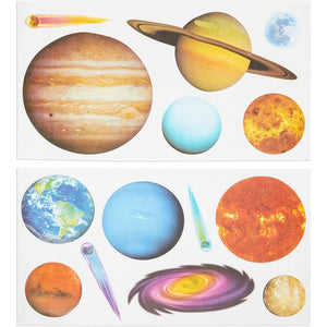 Solar System Wall Decal Set for Kids, 14 Planets, 2 Sticker Sheets