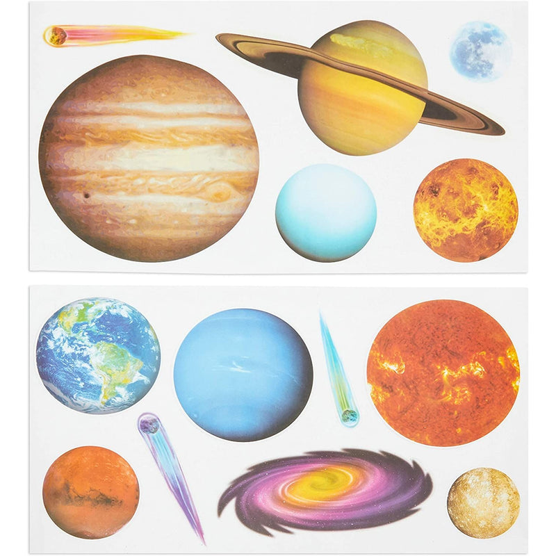 Solar System Wall Decal Set for Kids, 14 Planets, 2 Sticker Sheets