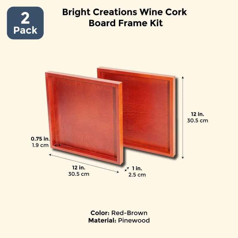 Bright Creations Wine Cork Board Frame Kit (2 Pack) 12 Inches, Red Brown