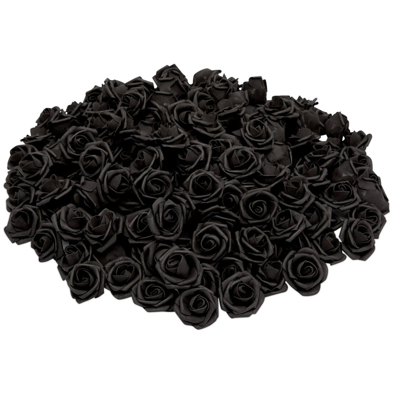 200 Pack Black Roses Artificial Flowers for Decoration, Stemless Fake Foam Rose Heads for Bridal Shower, Wedding (2 Inches)