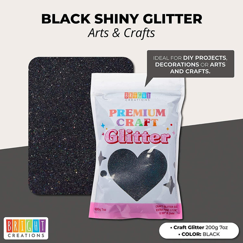 7 Ounces/200 Grams Fine Holographic Glitter Powder, 0.2mm Loose Glitter Flakes for Arts and Crafts, Makeup and Nail Art, Flamboyant Polychromatic Paint Additive (Black)