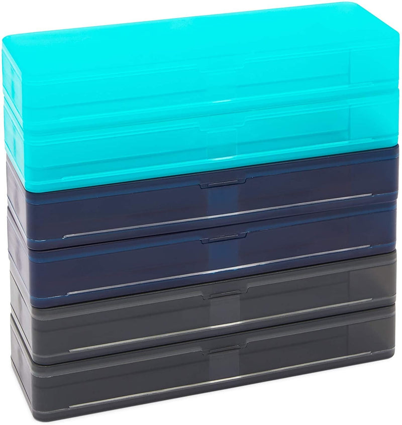 6 Pack Plastic Pencil Box Case with Slots, Clear Pen Container for Organizing, Office Use, 3 Colors