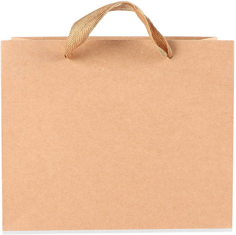 25 Pack Brown Kraft Paper Gift Bags with Soft Cloth Handles, Birthday Party Favor Shopping Bag, 8.6x7x3.9 in.