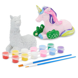 Unicorn and Llama Ceramic Painting Kit for Kids with 3ml Paint Pod Strips, 2 Brushes and 2 Figures