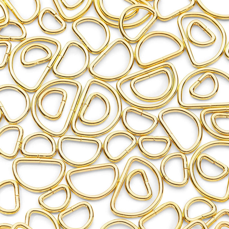 Metal D Ring Set, Multi-Purpose for Sewing, DIY Crafts (Gold, 5 Sizes, 150 Pieces)
