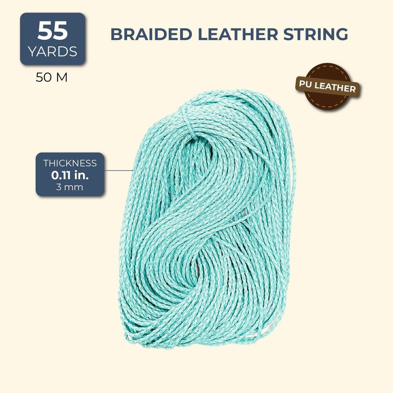 Braided PU Leather String Cord (55 Yards, Turquoise)