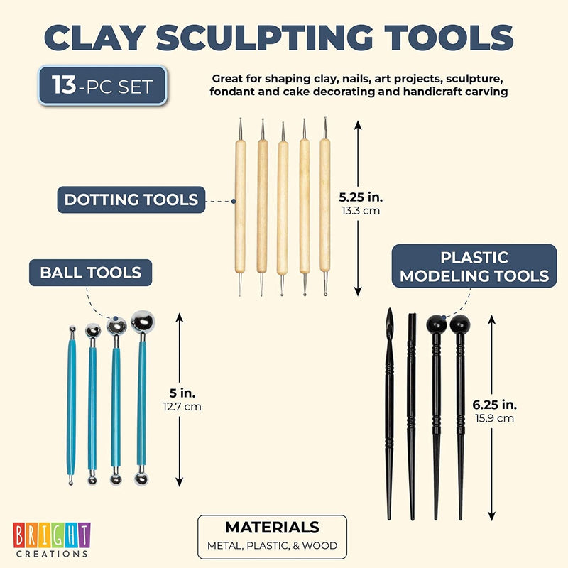 13pcs Clay Sculpting Tools Pottery Carving Tool Set for Art & Craft DIY Projects, Modeling Clays and Embossing Pattern