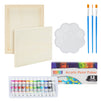 18-Piece 18x10-Inch Wooden Canvas Painting Set, 2 Natural Wood Panel Paint Boards with 12 Acrylic Paint Tubes, 3 Brushes, and 1 Plastic Palette for Crafting and Art Supplies