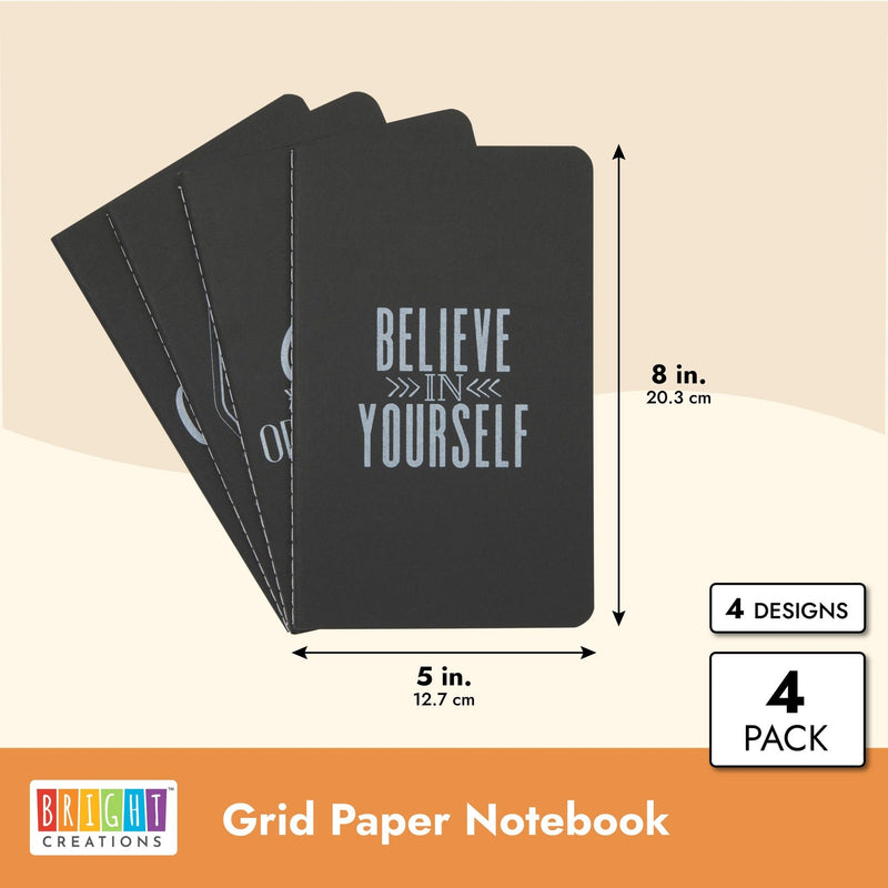 4 Pack Graph Paper Notebooks, Motivational Journals for Students & Women (5x8 inches)