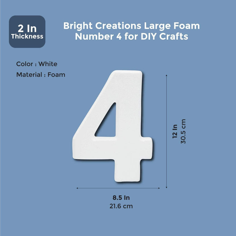 Foam Numbers for Crafts, Number 4 (White, 12 in)