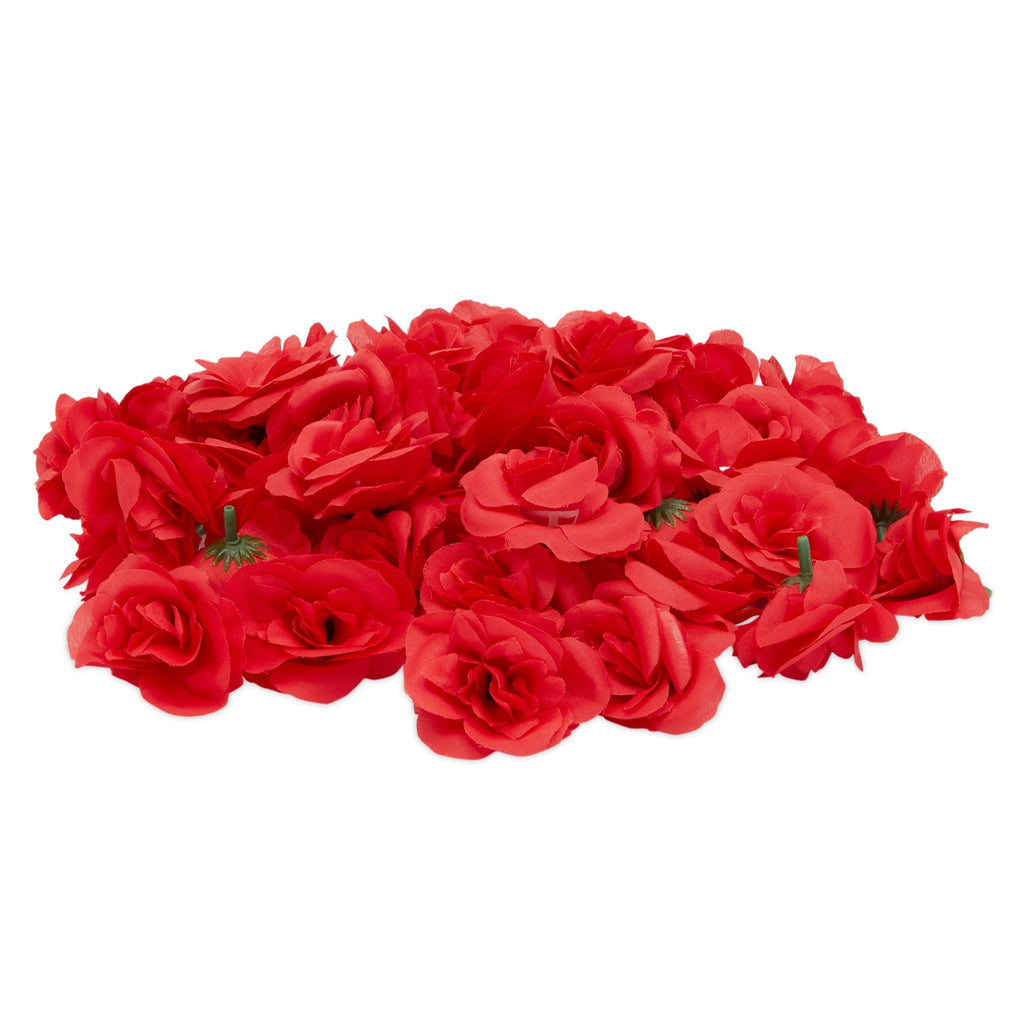50-Pack Artificial Rose Flower Heads, 2-Inch Stemless Silk Cloth Flowers for Crafting and Home Decor, Faux Floral Arrangements for Weddings and Bridal Showers (Red)