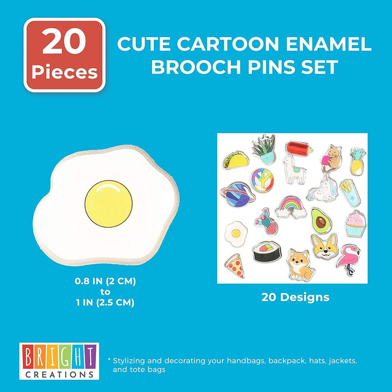 Bright Creations 20 Pieces Cute Enamel Lapel Pins Set Cartoon Brooch Badge with Assorted Colorful Designs