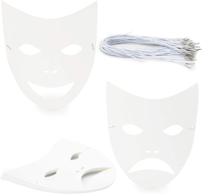 Bright Creations 8.7" x 10" Blank DIY Paper Masquerade Mask with Elastic Band for Costume Party (48 Pack, White)