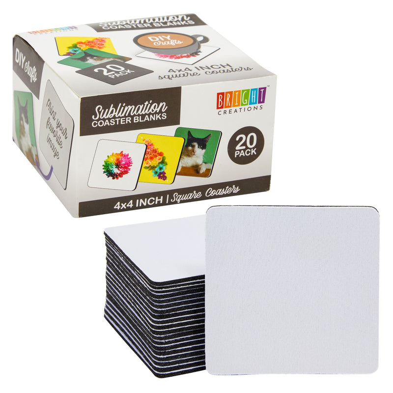 20 Pack Blank Square Sublimation Coasters for DIY Crafts 4 x 4