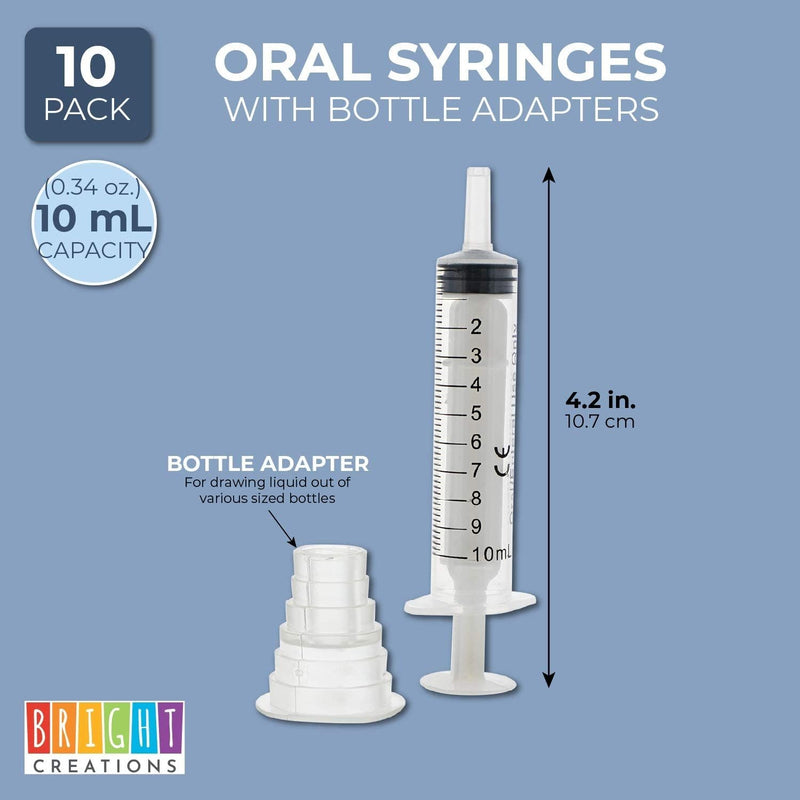 Oral Medicine Syringes with Bottle Adapter (Transparent, 10 Pack)