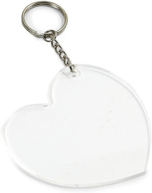 Acrylic Heart Keychain Blanks with Metal Rings for DIY Crafts (3x2.75 In, 10 Pack)